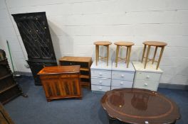 A PAIR OF MODERN THREE DRAWER BEDSIDE CABINETS, another three drawer bedside, three Poul Hundevad