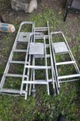 FOUR VARIOUS ALUMINIUM STEP LADDERS, the tallest 164cm