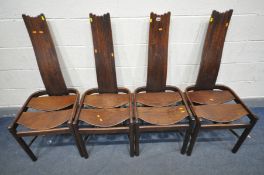 A SET OF FOUR PAMONO INTERNATIONAL LATE 20TH CENTURY OAK HIGH BACK DINING CHAIRS