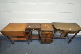 A QUANTITY OF OAK FURNITURE, to include a side table with canted corners and a single drawer,