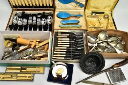 A CUTLERY CANTEEN, CASED CUTLERY AND OTHER ITEMS, an almost complete canteen of cutlery, a cased