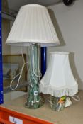 TWO GLASS BASED TABLE LAMPS, comprising a Strathearn lamp with cased green and white spiral,