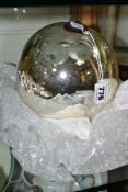 A VINTAGE SILVER COLOURED WITCHES BALL with metal mount and hanging loop (Condition report: good