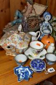 A GROUP OF 19TH AND 20TH CENTURY CERAMICS, including an early 19th century leaf shaped earthenware