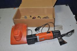 A FEIN MSx315 9.6v MULTITOOL with one battery and charger along with various cutters (PAT pass and