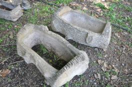 A PAIR OF COMPOSITE PLANTERS in the shape of logs, length 68cm x width 38cm