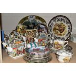 A GROUP OF CERAMICS, to include seven Sadler teapots featuring Bonny Prince Charlie, Robin Hood, A