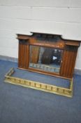 AN EARLY 20TH CENTURY OAK OVERMANTEL MIRROR, with a bevelled glass plate, 137cm x 90cm, and a