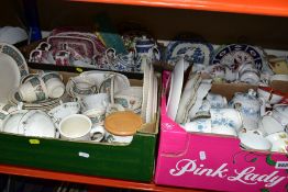 FOUR BOXES OF CERAMIC TEA AND DINNER WARES, to include a fifty piece Johnson Bros Old English