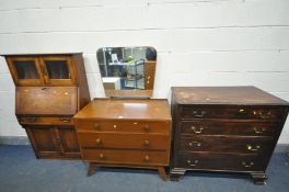 A MID CENTURY OAK DRESSING CHEST, with three graduating drawers and a single mirror, length 91cm x