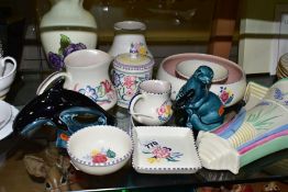 A GROUP OF POOLE POTTERY AND OTHER CERAMICS, to include handpainted Poole vases, jugs, preserve