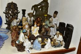 A GROUP OF 20TH CENTURY CERAMIC, METAL AND RESIN ORIENTAL AND MIDDLE EASTERN FIGURES, VASE AND OTHER