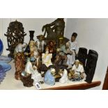 A GROUP OF 20TH CENTURY CERAMIC, METAL AND RESIN ORIENTAL AND MIDDLE EASTERN FIGURES, VASE AND OTHER