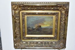 AN ENGLISH SCHOOL IMPRESSIONIST HARVESTING SCENE, depicting figures and a heavy horse beside a