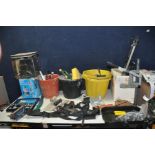 A COLLECTION OF TOOLS including a Thermal Tempest Greenhouse Heater, a Hozelock water pump, a