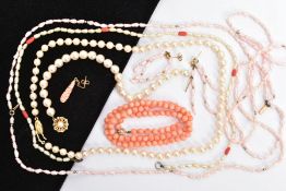 A CULTURED PEARL NECKLACE AND BRACELET, WITH OTHER PIECES, single strand of slightly graduated