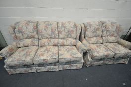 A G PLAN FLORAL UPHOLSTERED TWO PIECE LOUNGE SUITE, comprising a three seater sofa, length 190cm,