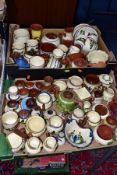 TWO BOXES OF DEVON MOTTO WARES, more than eighty pieces by Dartmouth Pottery, Watcombe, Longpark,