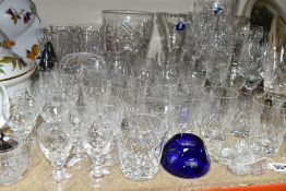 A GROUP OF CUT CRYSTAL AND OTHER GLASSWARES, approximately sixty pieces to include two Waterford