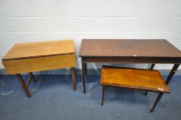 A MAHOGANY RECTANGULAR SIDE TABLE, on square tapering legs, width 130cm x depth 51cm x height