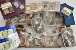 A LARGE AND HEAVY BOX OF MIXED COINAGE AND COMMEMORATIVES, to include over 1.6 kilo of mainly UK .