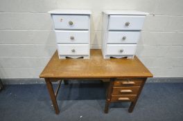 A JB FURNITURE OAK DESK, with a brushing slide three drawers, length 122cm x depth 69cm x height