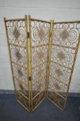 A FRENCH RIVIERA HINGED THREE PANEL BAMBOO FOLDING SCREEN, length 153cm x each panel width 51cm x