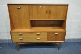 A MID CENTURY G PLAN TEAK HIGHBOARD, with an arrangement of cupboard doors, and two long drawers,
