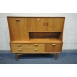 A MID CENTURY G PLAN TEAK HIGHBOARD, with an arrangement of cupboard doors, and two long drawers,