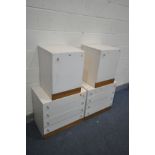 TWO WHITE CHEST OF FOUR DRAWERS, length 64cm x depth 42cm x height 56cm, and a pair of single door