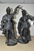 A PAIR OF SPELTER FIGURES, titled 'Jean Sanspeur' and 'Charles Le Temeraire', the Dukes of
