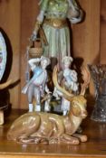 A 'ROYAL VIENNA' ART NOUVEAU STYLE FIGURE OF A MAIDEN AND FOUR OTHER CERAMIC ITEMS, the Royal Vienna