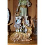 A 'ROYAL VIENNA' ART NOUVEAU STYLE FIGURE OF A MAIDEN AND FOUR OTHER CERAMIC ITEMS, the Royal Vienna