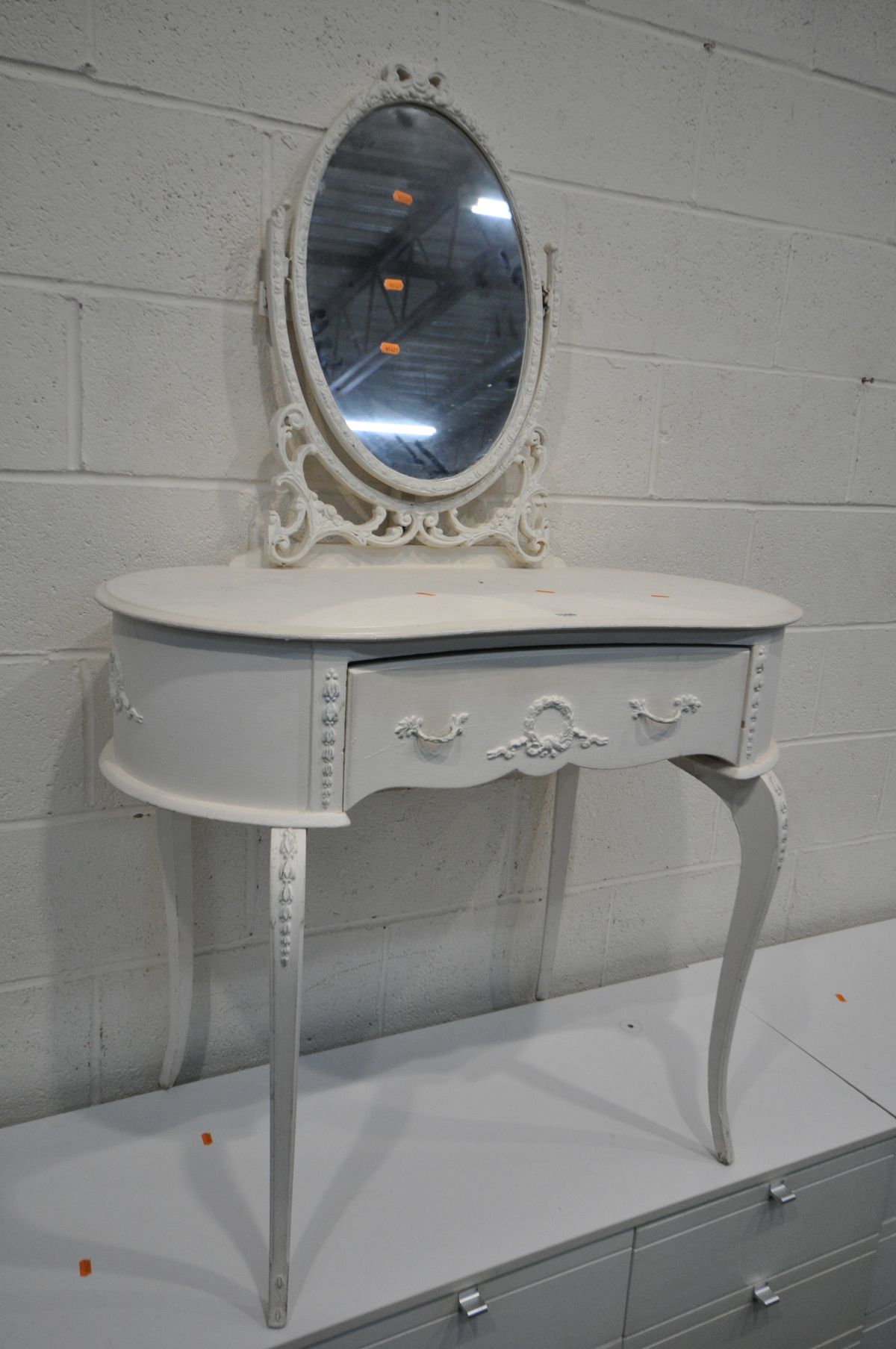 TWO WHITE FINISH CHEST OF DRAWERS/DRESSING TABLE, and a painted French kidney dressing table with - Image 2 of 2