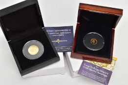 A BOXED PAIR OF GOLD COINS, to include a long to reign over us gold proof unites 2015 to Tristan