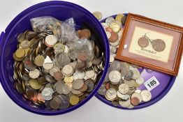 A LARGE PLASTIC BOX CONTAINING MAINLY LATE 20th CENTURY WORLD COINS, to include over 17 Euros in
