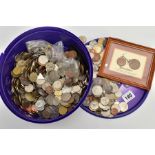 A LARGE PLASTIC BOX CONTAINING MAINLY LATE 20th CENTURY WORLD COINS, to include over 17 Euros in