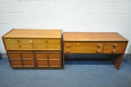 A NATHAN TEAK SIDEBOARD, with four drawers, width 103cm x depth 45cm x height 76cm, and stag