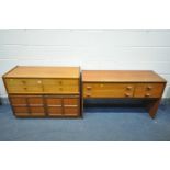 A NATHAN TEAK SIDEBOARD, with four drawers, width 103cm x depth 45cm x height 76cm, and stag