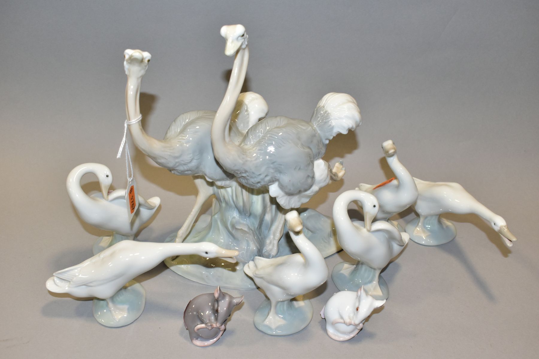 TWO DANISH B & G PORCELAIN FIGURES OF MICE, A NAO OSTRICH GROUP AND SIX LLADRO DUCK FIGURES, the - Bild 2 aus 8
