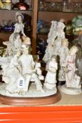 SEVEN RESIN FIGURES AND FIGURE GROUPS, most marked A Balconi, including a bride and groom,