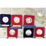 A SELECTION OF CROWN SIZED SILVER PROOF COINS MOSTLY CELEBRATING THE QUEENS JUBILEE IN 1977, to