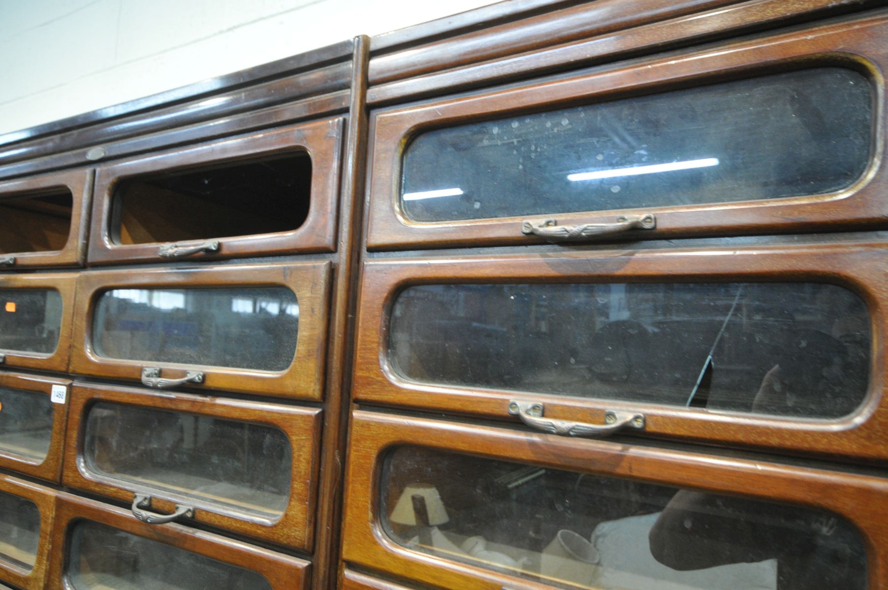 A PAIR OF EARLY 20TH CENTURY MAHOGANY HABERDASHERY CABINETS, made up of sixteen glass fronted - Bild 6 aus 6