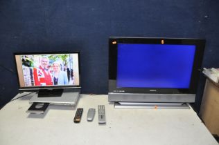 A SAMSUNG T22E310EX 22in tv with remote, a Humax LGB-26DTT 26in tv with remote and a Philips DVP3005