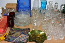 A QUANTITY OF CUT CRYSTAL AND OTHER GLASSWARES, approximately sixty pieces to include a boxed pair