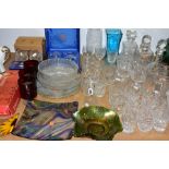 A QUANTITY OF CUT CRYSTAL AND OTHER GLASSWARES, approximately sixty pieces to include a boxed pair
