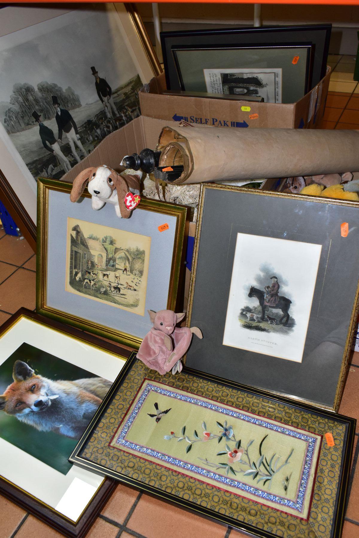 THREE BOXES AND LOOSE PICTURES, MAP, LINENS, SOFT TOYS AND SUNDRY ITEMS, to include a canvas - Bild 5 aus 5