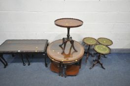 A QUANTITY OF MAHOGANY OCCASIONAL FURNITURE, to include a circular nesting table, with glass