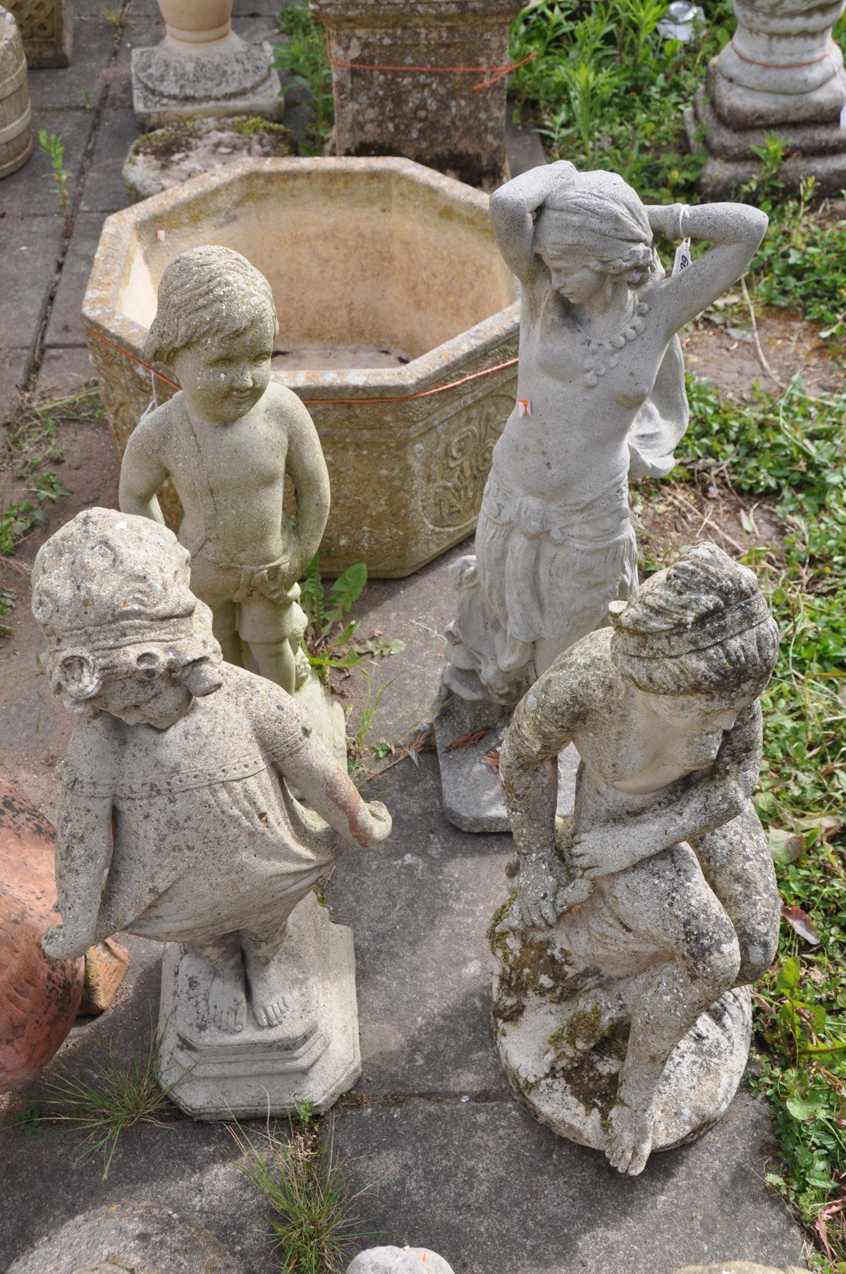 A SELECTION OF COMPOSITE GARDEN FIGURES, to include a standing semi clad female (some losses and - Bild 3 aus 3