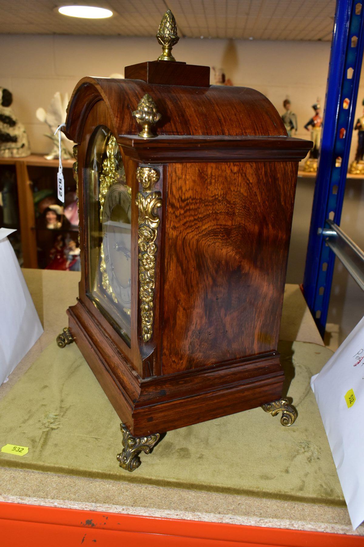 A LATE 19TH CENTURY WINTERHALDER & HOFMEIER ROSEWOOD CASED TING TANG BRACKET CLOCK, the arched top - Bild 2 aus 6